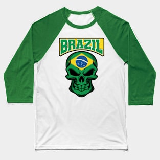 BRAZIL FLAG IN A SKULL EMBLEM Baseball T-Shirt